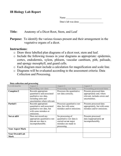 Ib Biology Lab Report