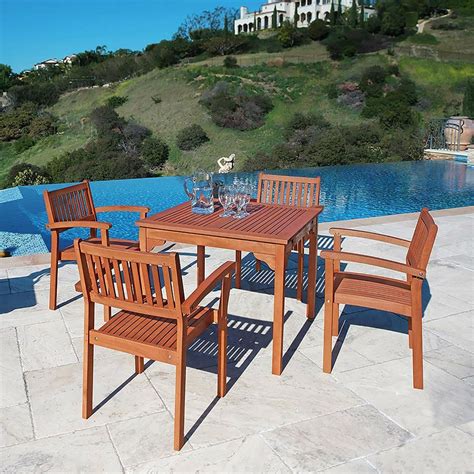 Square 35 In Outdoor Wooden Patio Dining Table With 2 In Diameter Umbr