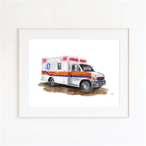 Ambulance Painting First Responder Nursery Print Tiny Toes Design