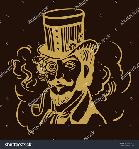 Steampunk Man Top Hat Glasses Beard Stock Vector Royalty Free 444779215 Shutterstock