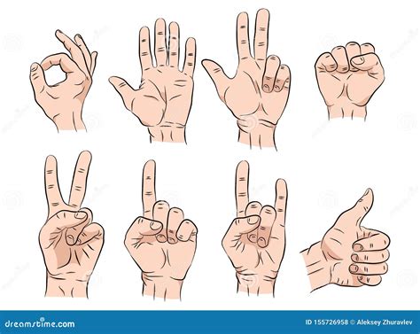 Set Of Hands Sketch In Different Gestures Emotions And Signs On White