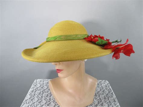 20% скидка 20% скидка предыдущая цена 4 170,40 руб. Vintage 1940s Hat, Yellow Straw Wide Brim Floral Trim, 40s ...
