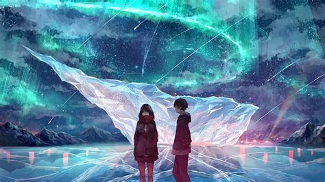 Anime Couple Ice Field Scarf Anime Girl Boy Anime Hd Wallpaper