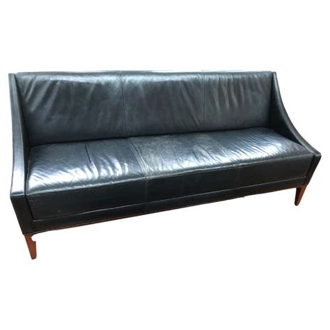 Danish Mid Century Modern Black Leather Sofa At 1stdibs