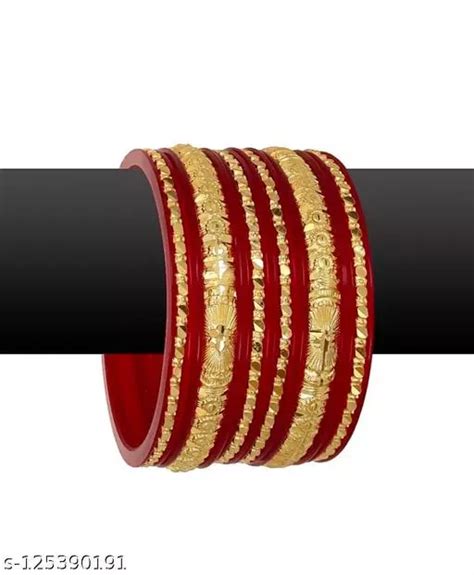 Plastic Gold Plated Bangle Set Traditional Red Wedding Chooda Ethnic Fashion Conscious Chuda