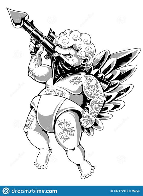 Tattooed Cupidon Vector Art Stock Vector Illustration Of