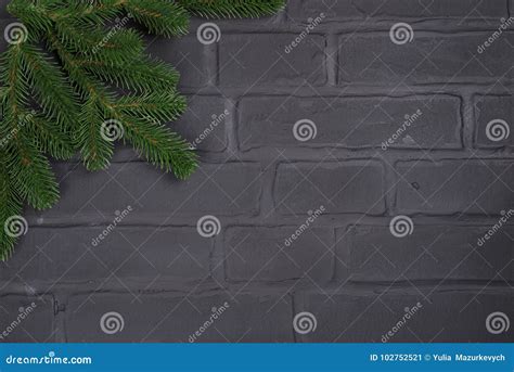 Christmas Tree On Brick Wall Background Stock Image Image Of Seasons