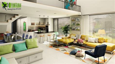 3d Interior Open Kitchen With Living Room Modeling Design By