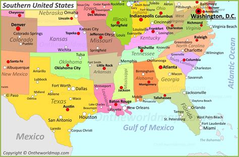 Map Of Southeast Usa With States And Capitals