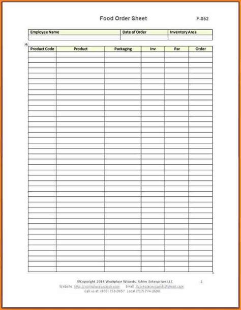 Restaurant Food Order Form Template