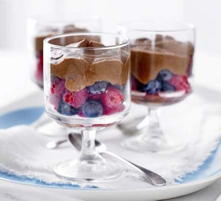 It uses artificial sweetener, berries, milk. Chocolate & berry mousse pots recipe | Eat Your Books