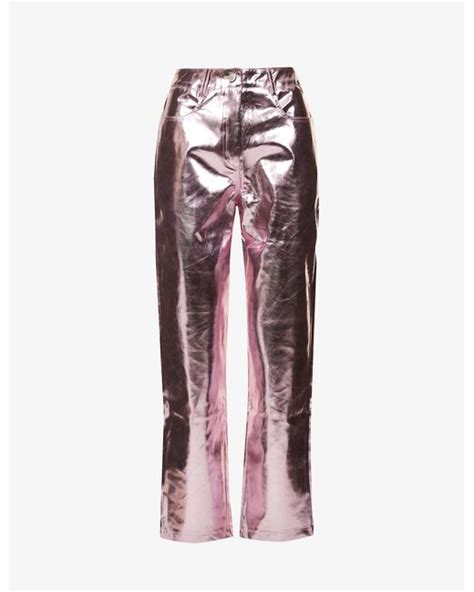 Amy Lynn Lupe Metallic High Rise Straight Leg Faux Leather Trousers In