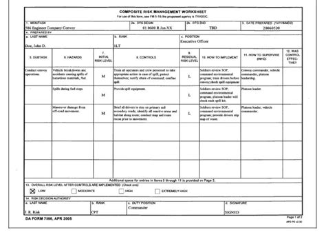 Army Risk Assessment Form Sample Template Form Exampl Vrogue Co