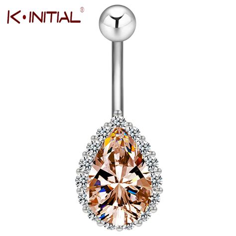 Kinitial Surgical Body Piercing Jewelry Steel Navel Belly Button Bar Ring Crystal Rhinestone