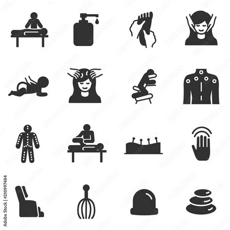 Massage Monochrome Icons Set Relaxing Spa And Medical Massage Of Various Parts Of The Body