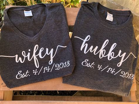 Hubby Wifey Bundle Shirts Husband And Wife Shirts Honeymoon Etsy Married Couple Shirts