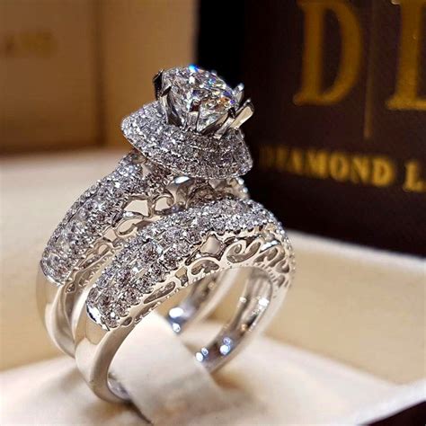 Shop Wedding Rings Online Luxury Crystal Diamond Female Big Zircon Stone Ring Set Fashion 925