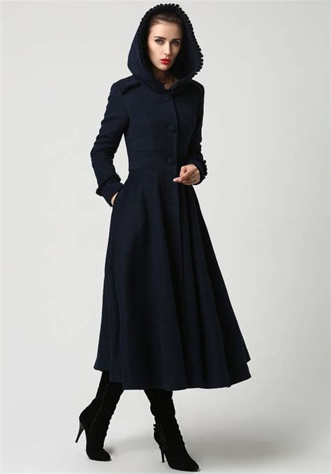 Long Wool Coat Vintage Navy Wool Swing Coat Womens Coats Etsy Long