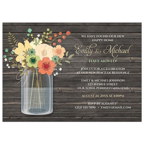 The zazzle marketplace has house party invitation designs from amazing designers starting as low as $2.25. Housewarming Invitations - Rustic Floral Wood Mason Jar