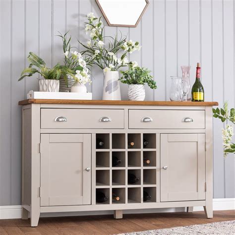 Costway modern kitchen storage cabinet buffet server table sideboard dining wood white. Chester Grey Painted Oak 2 Door Large Sideboard With Wine ...