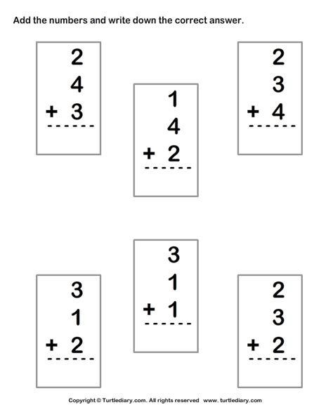 Adding Three One Digit Numbers Worksheets