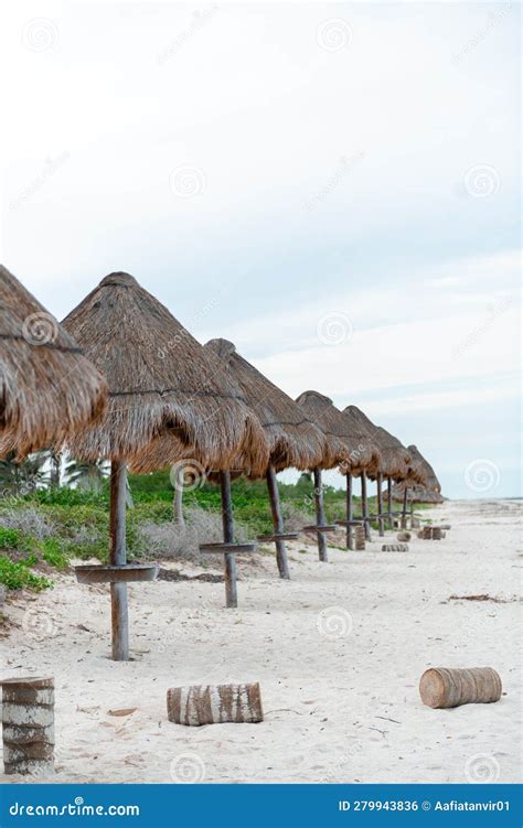 Straw Umbrellas On A Beautiful Tropical Beach Stock Photo Image Of Chair Indonesia