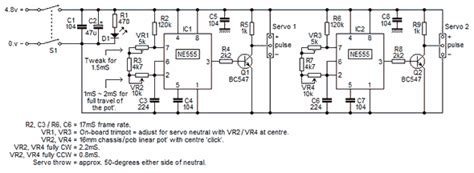 Simple Two Channel Servo Motor Test Circuit Ne555 Schematic Circuit Diagram