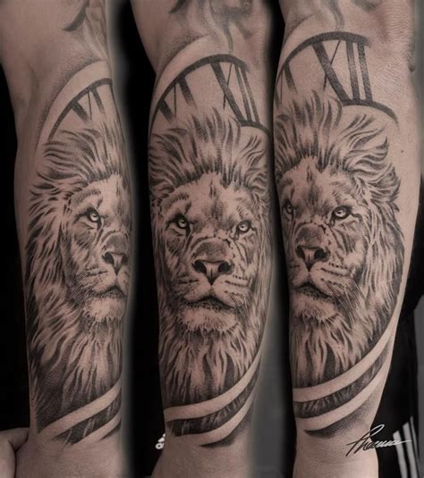 Lion And Clock Tattoo Clock Tattoo Lion Tattoo Portrait Tattoo