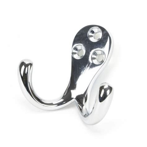 Bright Chrome Double Pronged Coat Hook Black Country Metalworks