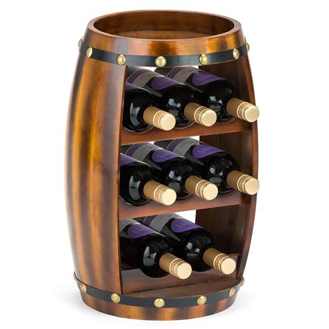 Barrel Wine Rack Wooden Free Standing 8 Bottle Storage Holder H50cm