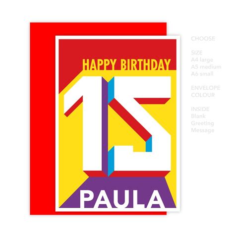 Personalised 15th Birthday Card For Boy For Girl Edit Name 15 Etsy