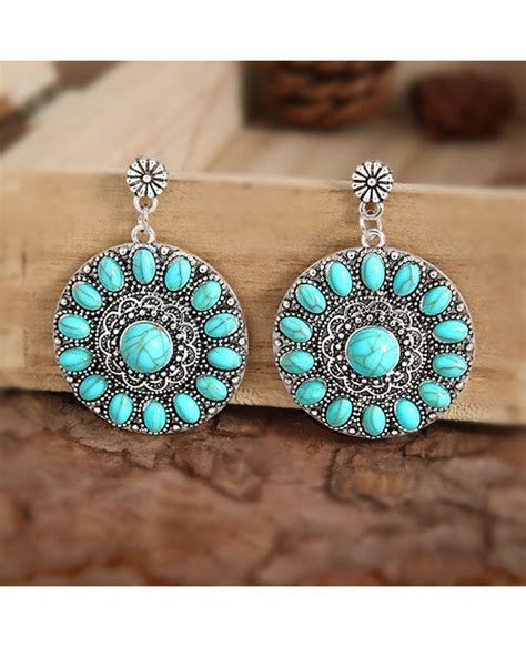 Silver Concho Turquoise Earrings Western Jewelry Bohemian Earings