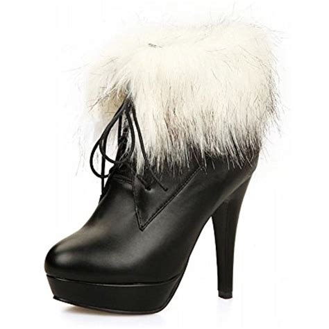 Womens Faux Fur Lace Up Elegance Chic Warm Platform High Heel Snow