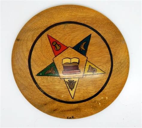 Vintage Masonic Order Of The Eastern Star Hand Painte Myrtlewood Wall