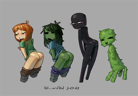 rule 34 2d 4girls alex minecraft ass black skin creeper cube head cubic body drawn enderman