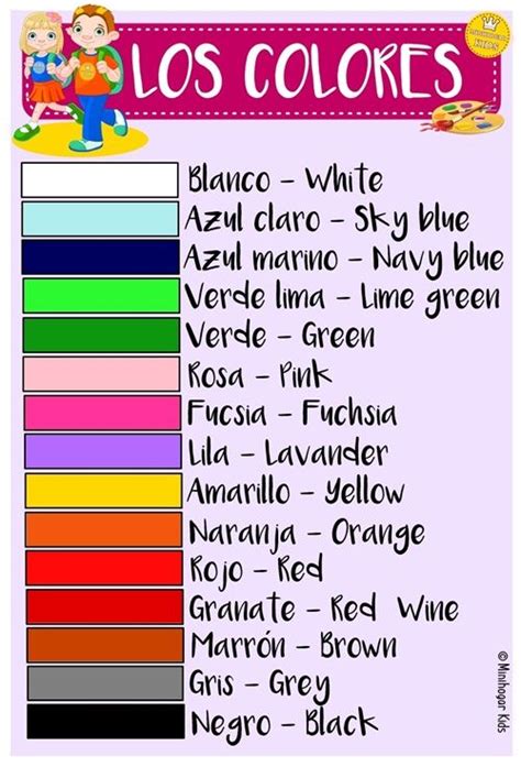 Lámina A Color Para Aprender Los Nombres De Los Colores Tanto En