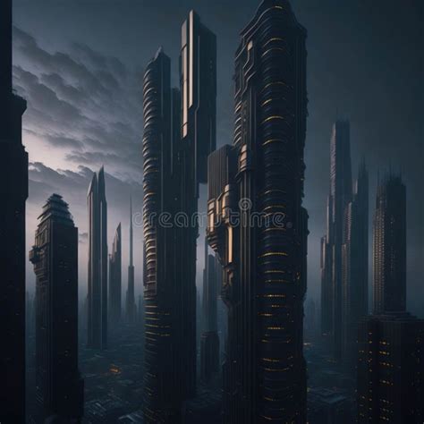 Sci Fi Futuristic Modern Skyscrapers Future City View Alien Elements