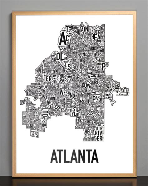 Atlanta Neighborhood Map 18 X 24 Classic Black And White Poster