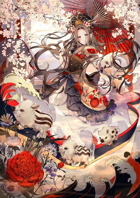 Girl Umbrella Anime Kimono Garden Autumn Hd Mobile Wallpaper Peakpx