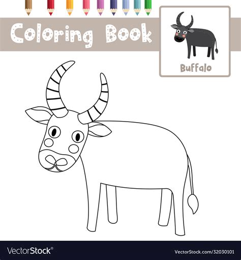 Coloring page standing buffalo animal cartoon Vector Image