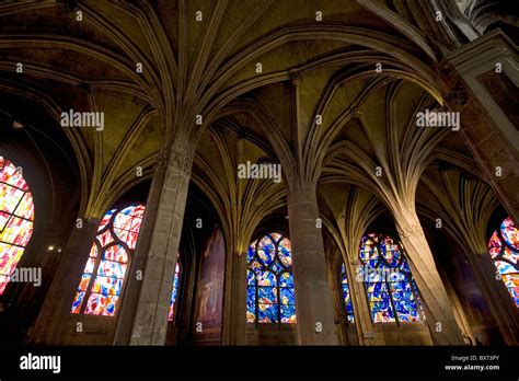 Vaulted Ceiling And Stained Glass Windows Inside St Séverin Church