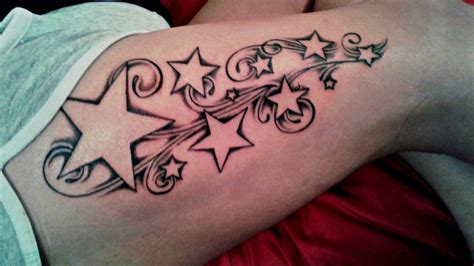 Stars And Swirls Thigh Piece Tattoo Quotes Tattoos Thigh Piece