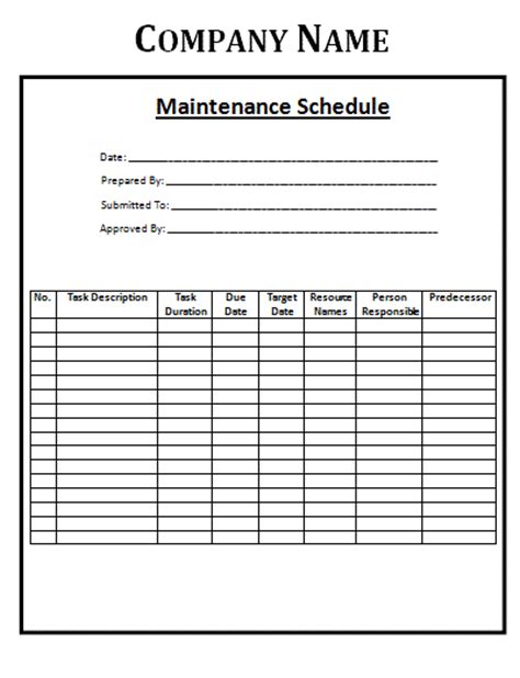 Machine Maintenance Schedule Template Ms Excel Templates