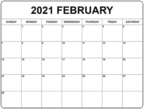 Free printable alphabetical february 2021 calendar. February 2021 Calendar Printable With Holidays - Free ...