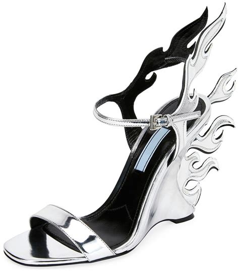 Bebe Rexhas Sexy Feet In Prada Flame Patent Leather Wedge Sandals