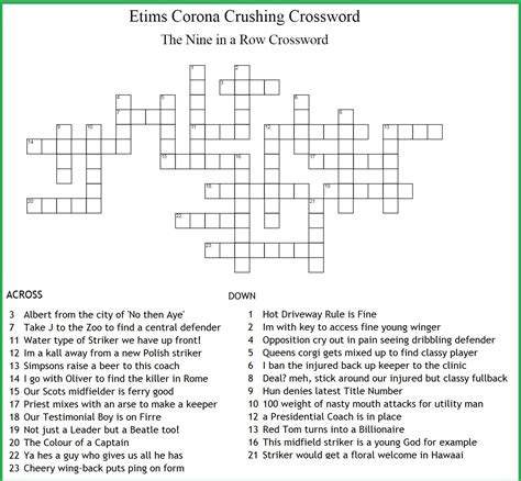 Etims Nine In A Row Crossword Etims