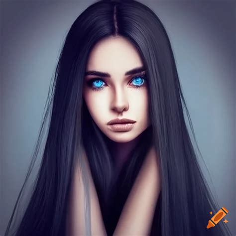Beautiful Woman With Long Black Hair And Blue Eyes On Craiyon