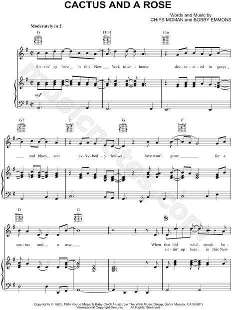 So i'm (g) sitting up here in this (d) new york. Gary Stewart "Cactus and a Rose" Sheet Music in G Major ...