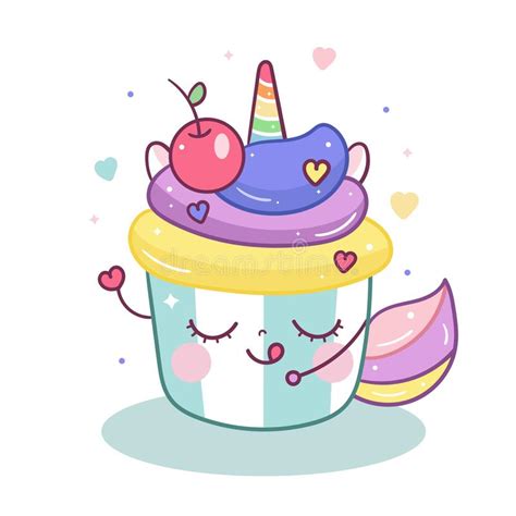 Cute Unicorn Vector In Magic Cupcake Cartoon Pastel Color Stock Vector