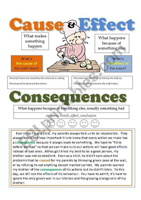 Reading Cause Effect Consequences With Definition Esl Worksheet By